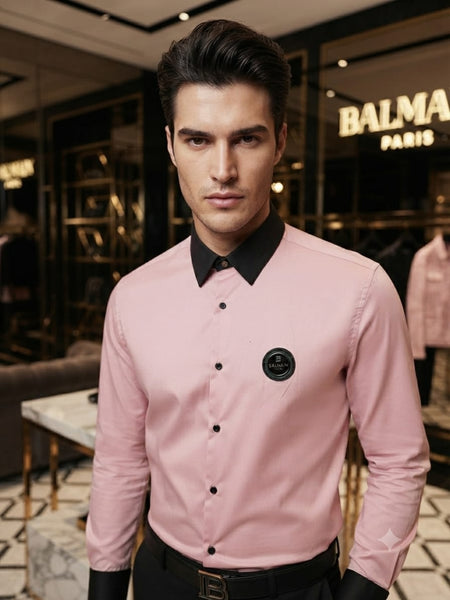 Luxury imported Pink Full Sleeve Formal Shirt Contrast Black Collar