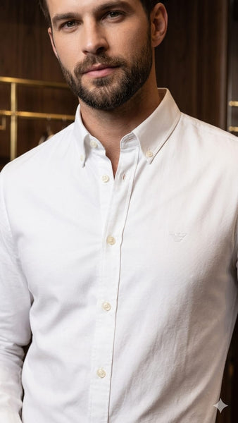 Men's Premium White Casual Shirt Full Sleeve Button-Down Formal Shirt