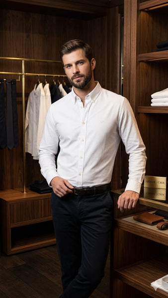 Men's Premium White Casual Shirt Full Sleeve Button-Down Formal Shirt