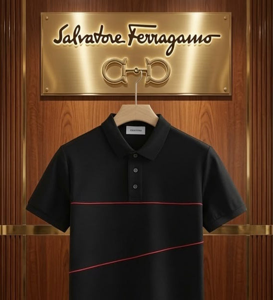 Men's Premium Black Polo T-Shirt Regular Fit Casual Polo with Modern Stripe Design
