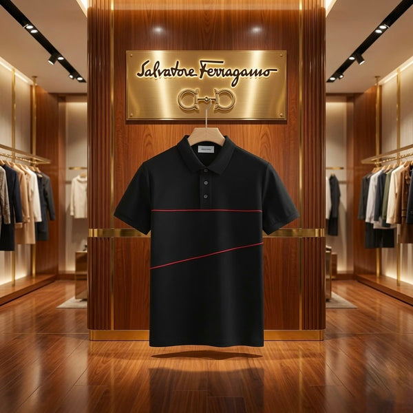 Men's Premium Black Polo T-Shirt Regular Fit Casual Polo with Modern Stripe Design