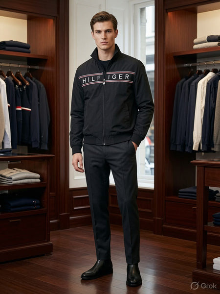 Men's Premium Black Zip-Up Casual Jacket Lightweight Stand Collar Full Sleeve