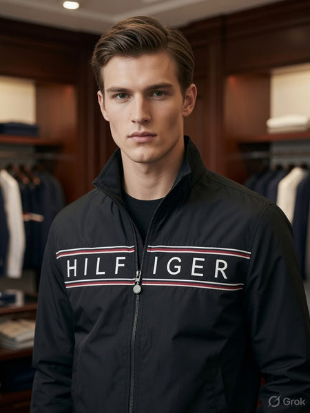 Men's Premium Black Zip-Up Casual Jacket Lightweight Stand Collar Full Sleeve