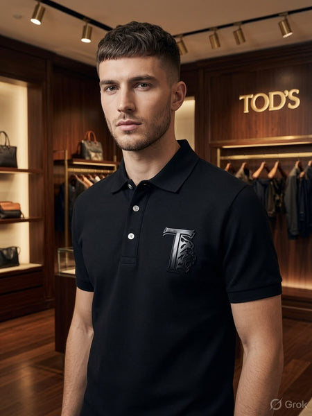 Men Premium Black Polo T-Shirt Classic Regular Fit Polo with Embossed Chest Logo