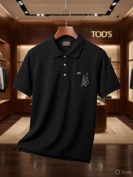 Men Premium Black Polo T-Shirt Classic Regular Fit Polo with Embossed Chest Logo