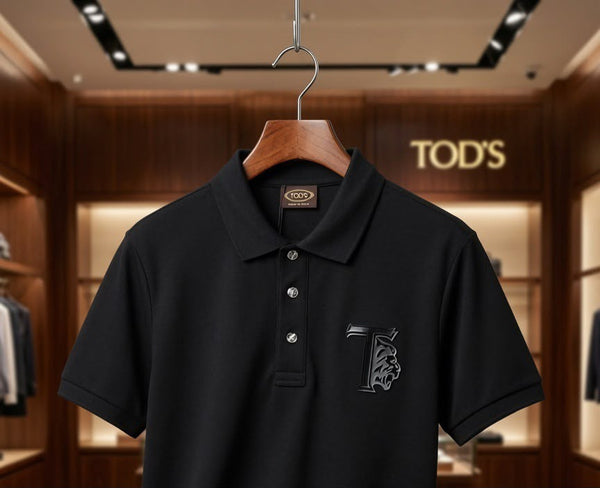 Men Premium Black Polo T-Shirt Classic Regular Fit Polo with Embossed Chest Logo