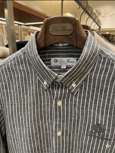 Premium Grey Striped Full Sleeve Casual Shirt Regular Fit  Button-Down Shirt