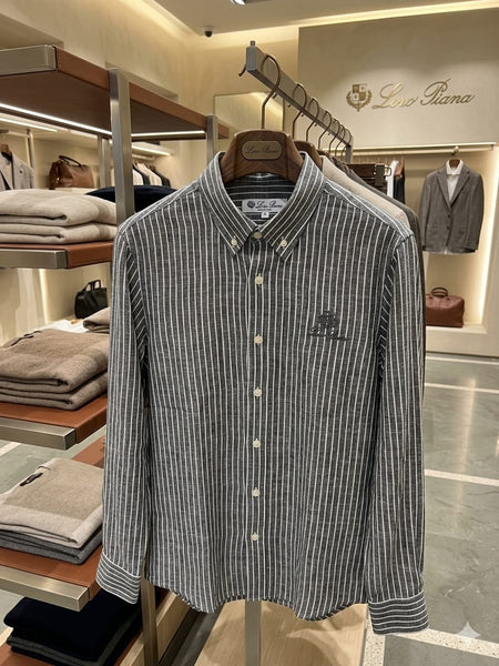 Premium Grey Striped Full Sleeve Casual Shirt Regular Fit  Button-Down Shirt