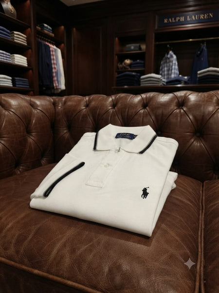 Men Premium White Polo T-Shirt Regular Fit  Polo with Contrast Trim Collar