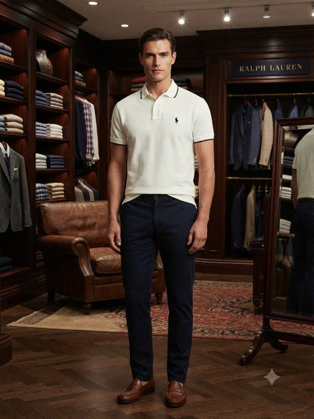 Men Premium White Polo T-Shirt Regular Fit  Polo with Contrast Trim Collar