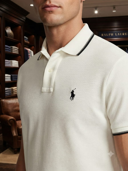 Men Premium White Polo T-Shirt Regular Fit  Polo with Contrast Trim Collar