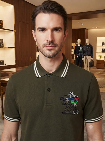 Men Premium Olive Green Polo T-Shirt Classic Collar Regular Fit