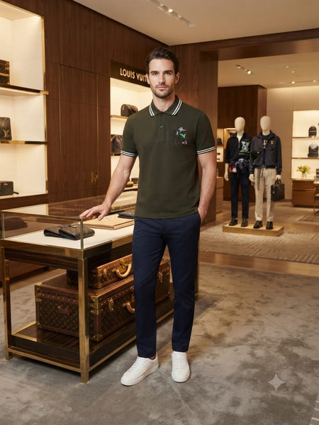Men Premium Olive Green Polo T-Shirt Classic Collar Regular Fit