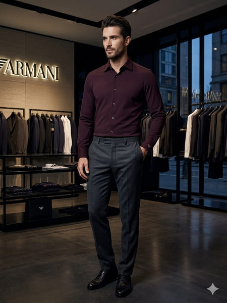 Men’s Premium Wine Formal Shirt | Elegant Full Sleeve Casual & Office Wear