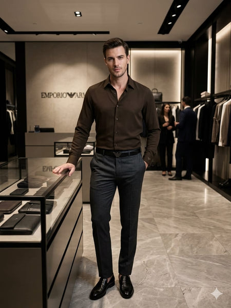Men Premium Brown Formal Shirt | Elegant Full Sleeve Regular Fit Casual & Office Wear