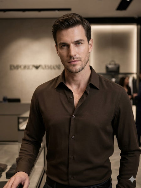 Men Premium Brown Formal Shirt | Elegant Full Sleeve Regular Fit Casual & Office Wear