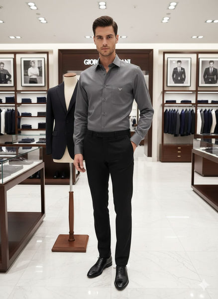 Men Premium Grey Formal Shirt with Pocket Detail  Elegant Full Sleeve Office & Casual Wear
