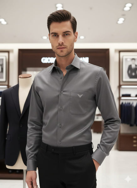 Men Premium Grey Formal Shirt with Pocket Detail  Elegant Full Sleeve Office & Casual Wear