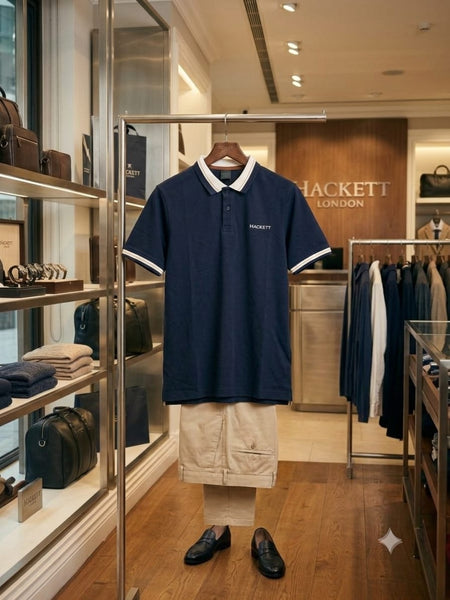 Men Premium Navy Blue Polo T-Shirt with Contrast Collar & Sleeve Detail
