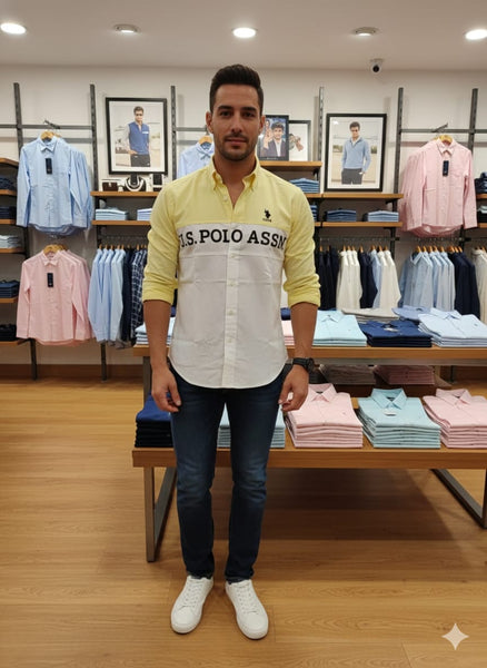 Men Premium Yellow & White Color Block Casual Shirt Stylish Full Sleeve Fashion Wear