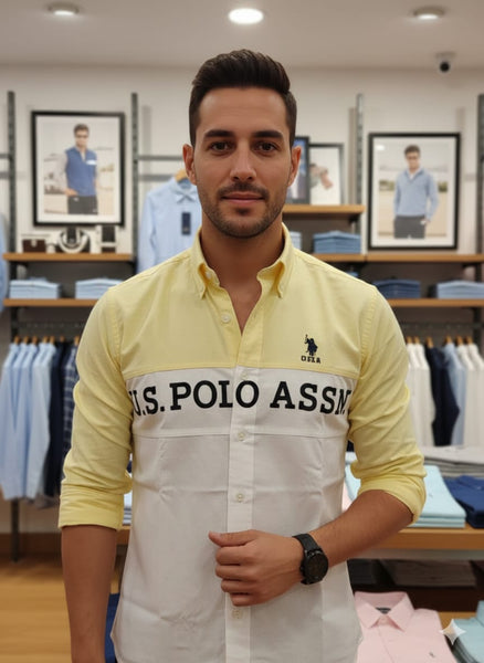 Men Premium Yellow & White Color Block Casual Shirt Stylish Full Sleeve Fashion Wear