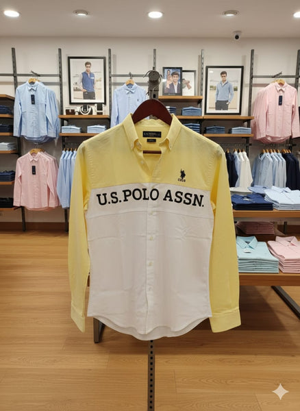 Men Premium Yellow & White Color Block Casual Shirt Stylish Full Sleeve Fashion Wear