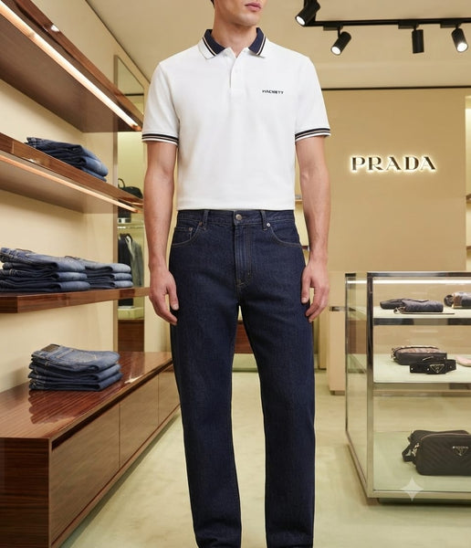Men Premium White Polo T-Shirt with Contrast Collar & Sleeve Design
