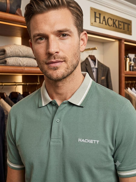 Men Premium Mint Green Polo T-Shirt with Contrast Collar & Sleeve Detail