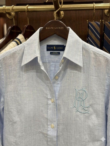 Women  Premium Blue Check Shirt  Elegant Casual Wear with Classic Embroidery Design