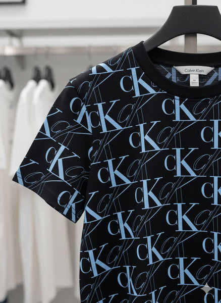 Women Black All-Over Monogram Print T-Shirt  Stylish Casual Everyday Wear