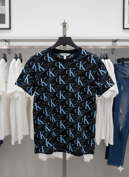 Women Black All-Over Monogram Print T-Shirt  Stylish Casual Everyday Wear