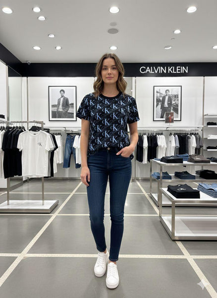 Women Black All-Over Monogram Print T-Shirt  Stylish Casual Everyday Wear