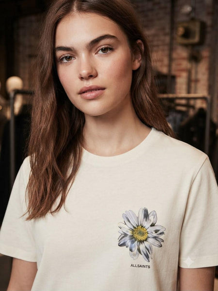 Women Cream Floral Graphic T-Shirt – Stylish Casual Everyday Wear