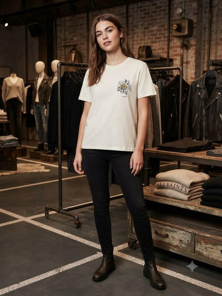 Women Cream Floral Graphic T-Shirt – Stylish Casual Everyday Wear
