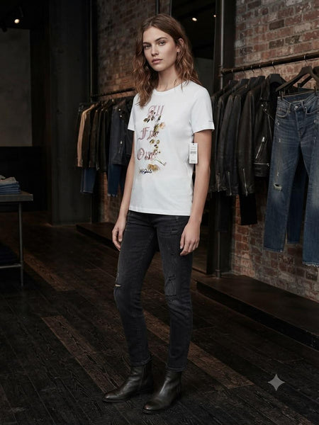 Women White Floral Graphic Print T-Shirt Stylish Casual Everyday Wear