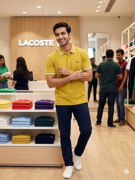 Men Yellow Striped Collar Polo T-Shirt – Stylish Casual Short Sleeve Tee