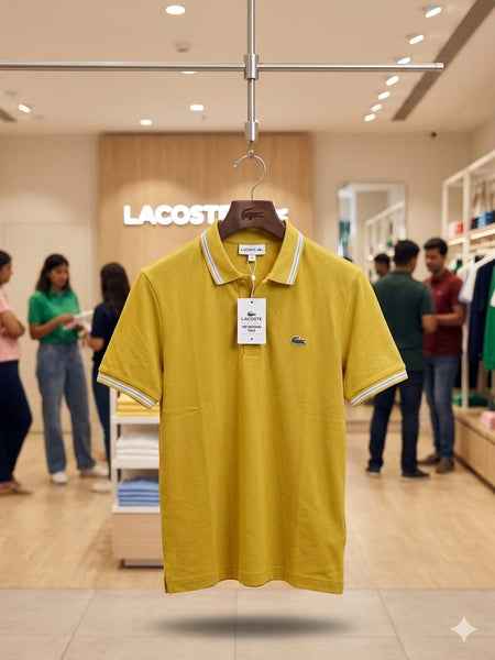 Men Yellow Striped Collar Polo T-Shirt – Stylish Casual Short Sleeve Tee