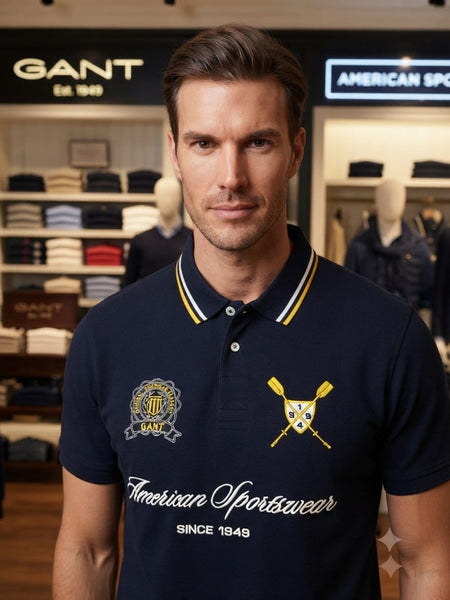 Men’s Navy Blue Printed Polo T-Shirt – Stylish Casual Sportswear Tee