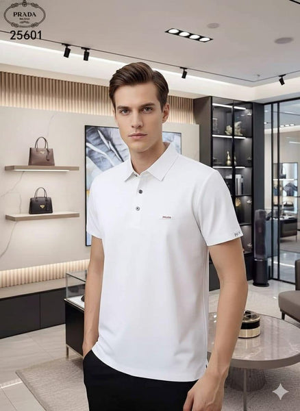 Men Premium White Polo T-Shirt with Classic Collar & Minimal Logo