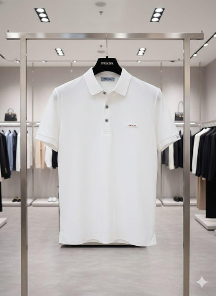 Men Premium White Polo T-Shirt with Classic Collar & Minimal Logo