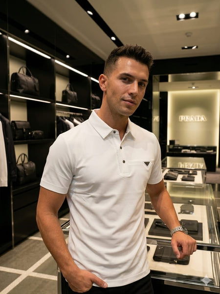 Men Premium White Polo T-Shirt with Modern Chest Logo