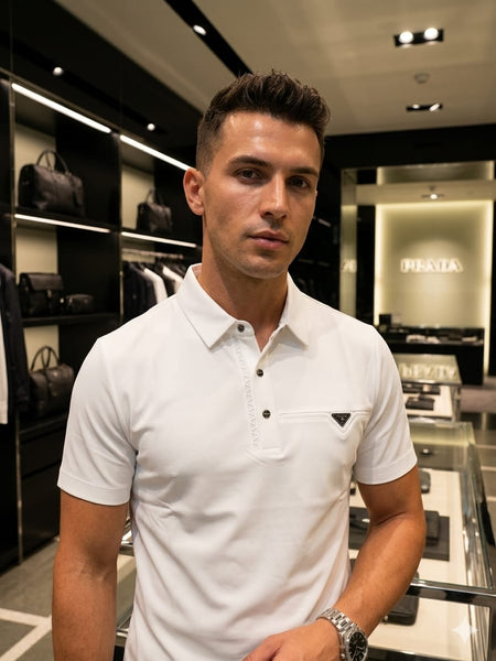 Men Premium White Polo T-Shirt with Modern Chest Logo