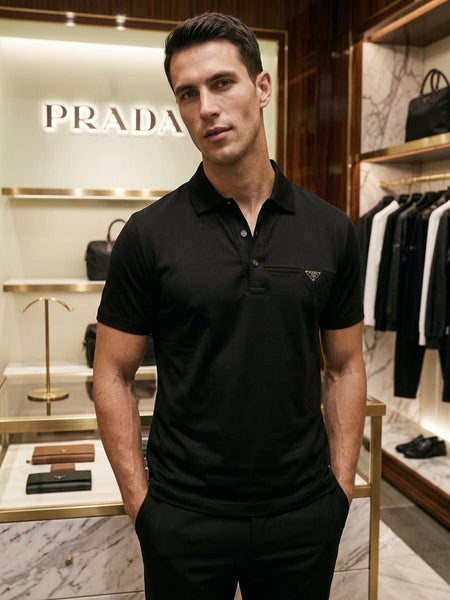 Men Premium Black  Polo T-Shirt with Modern Chest Logo