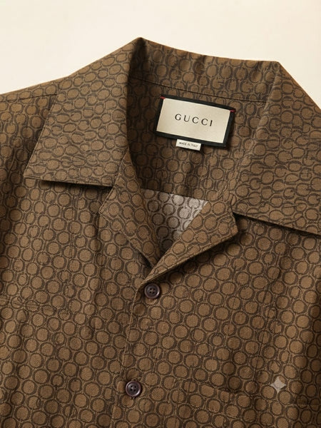 Men Premium Brown Geometric Print Half Sleeve Casual Shirt
