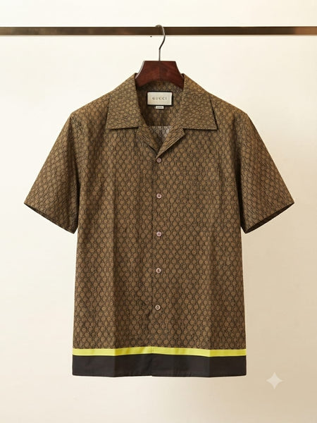Men Premium Brown Geometric Print Half Sleeve Casual Shirt