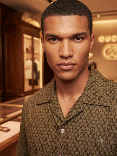 Men Premium Brown Geometric Print Half Sleeve Casual Shirt