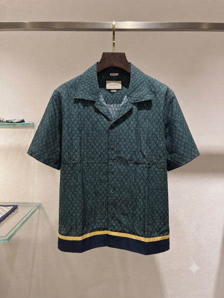 Men Premium Geometric Print Cuban Collar Half Sleeve Casual Shirt