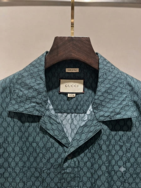 Men Premium Geometric Print Cuban Collar Half Sleeve Casual Shirt