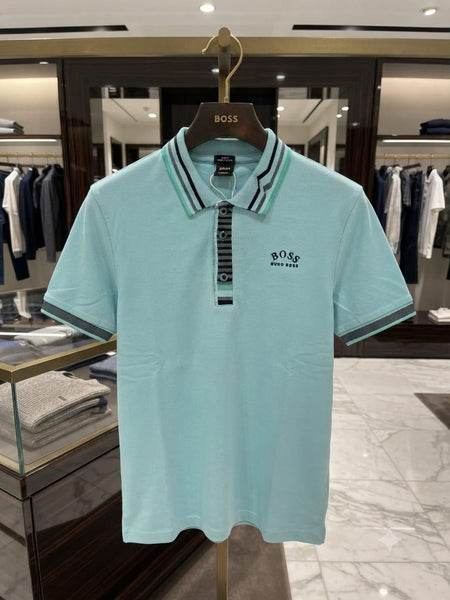 Men Sky Blue Premium Polo T-Shirt with Contrast Collar