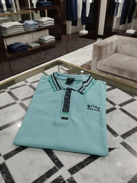 Men Sky Blue Premium Polo T-Shirt with Contrast Collar